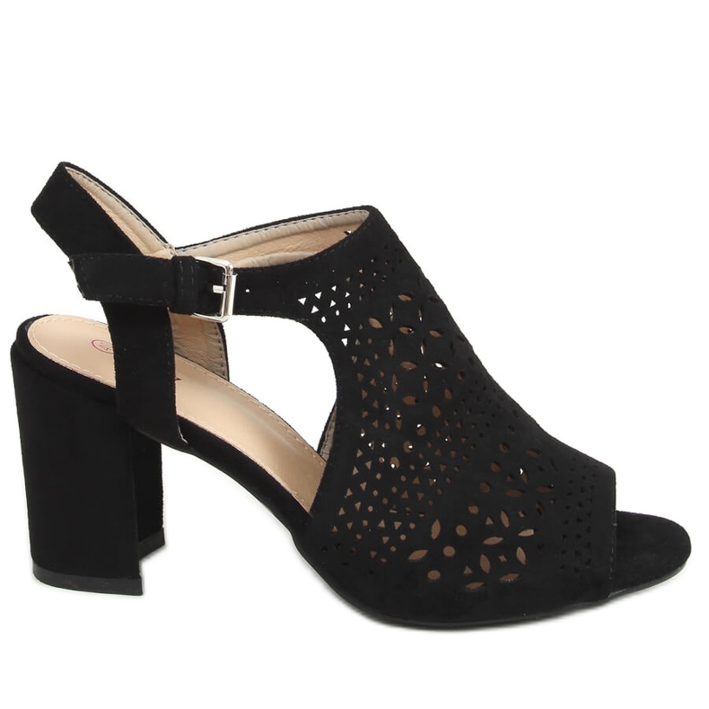 Sandałki ażurowe na obcasie czarne 429-10 Black