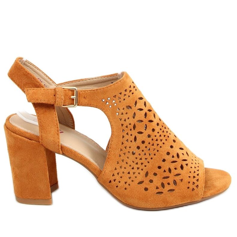 Sandałki ażurowe na obcasie camel 429-10 Camel brązowe