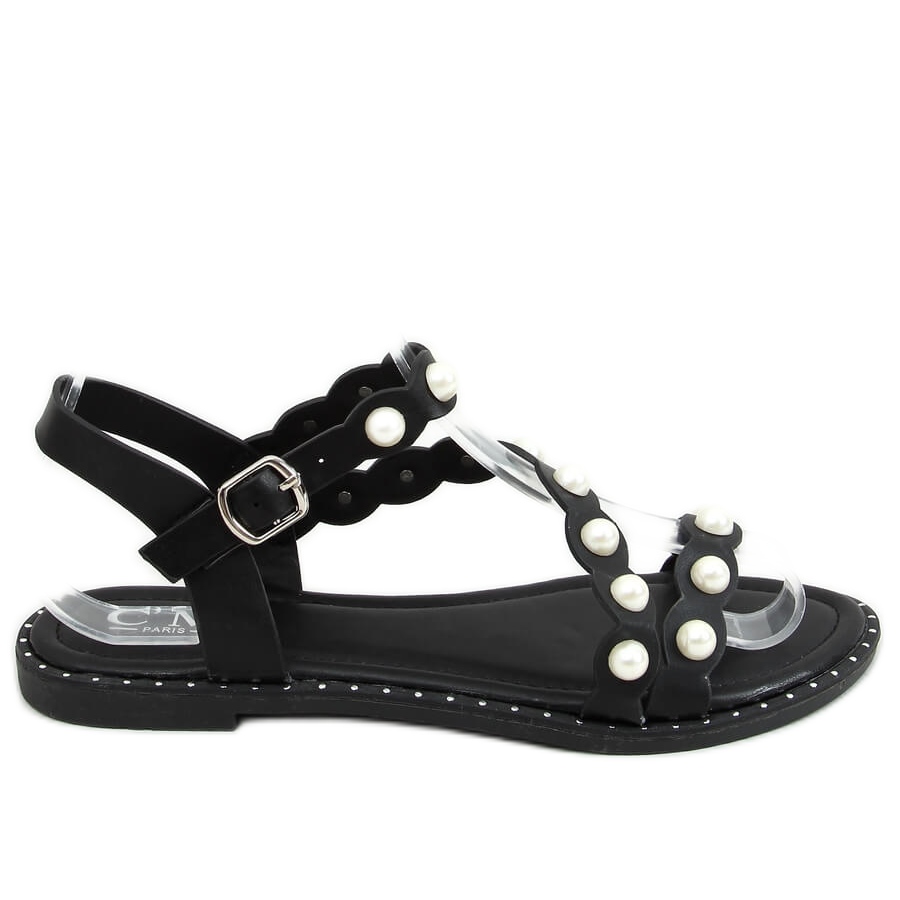 Sandałki z perełkami czarne 55-55 Black