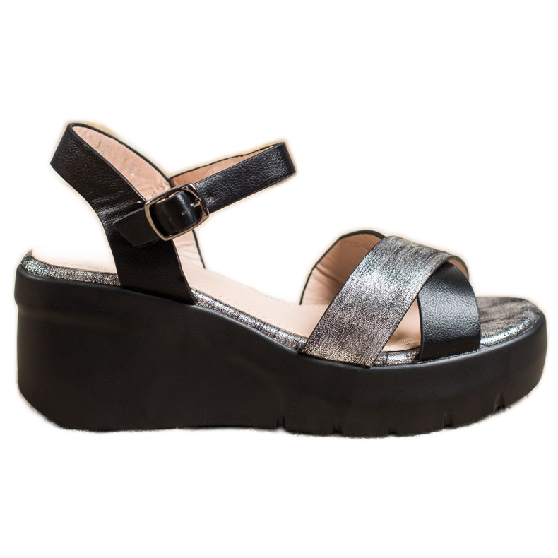 Small Swan Sandałki Na Koturnie czarne szare