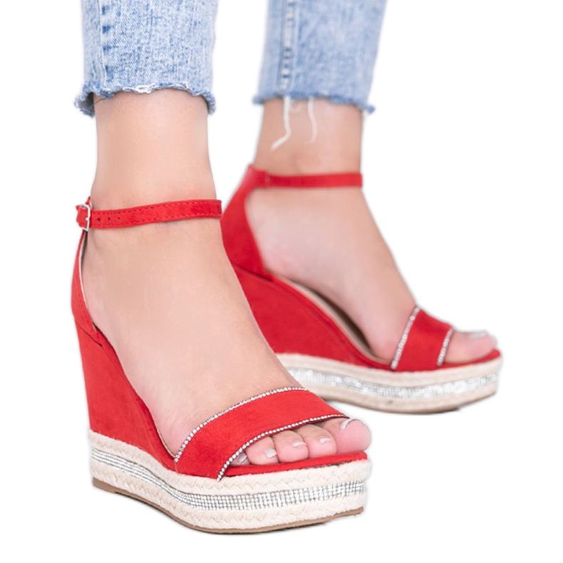 Czerwone sandały na koturnie z cyrkoniami Sun Sparrow