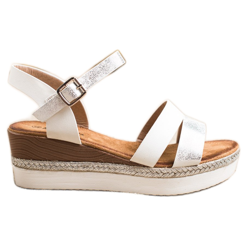 SHELOVET Lekkie Sandałki Na Koturnie białe srebrny