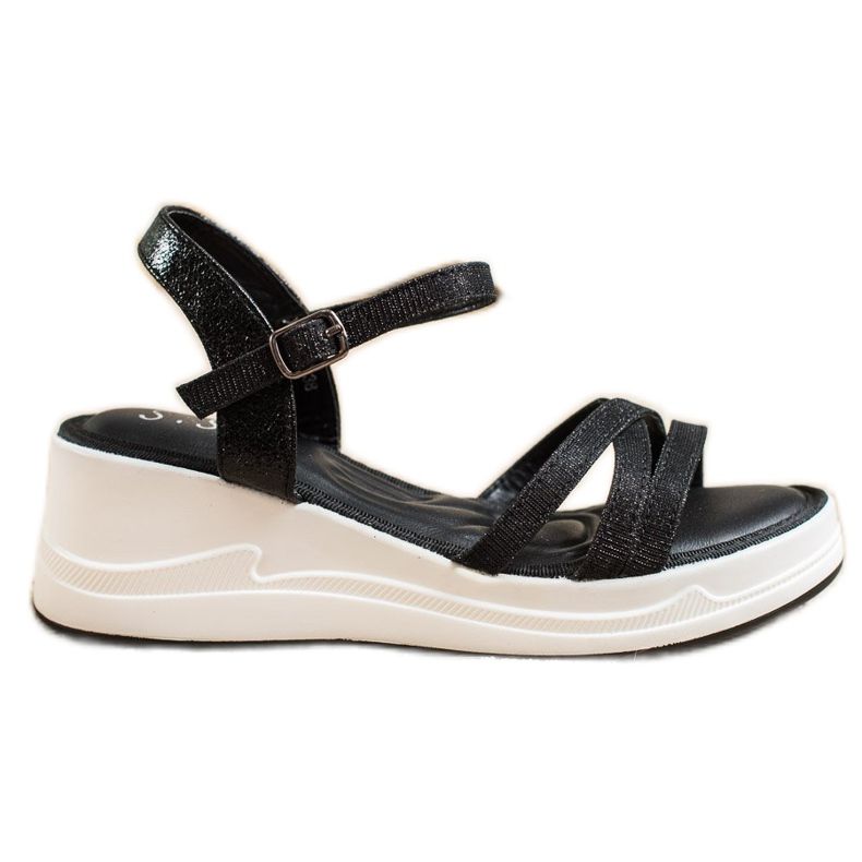 Small Swan Brokatowe Sandałki Na Koturnie czarne