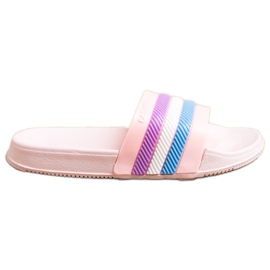 Bona Klapki Z Kolorowymi Paskami różowe