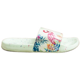 Bona Modne Klapki Z Flamingiem zielone