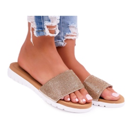 Lu Boo Damskie Złote Klapki Z Cekinami Goodies złoty