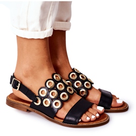 Skórzane Ażurowe Sandały Lewski Shoes 3042 Czarne