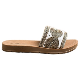 Bona Stylowe Klapki białe szare