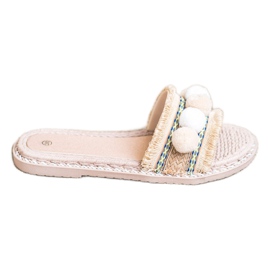 SHELOVET Klapki Z Pomponami brązowe