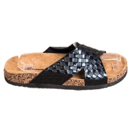 Bona Wygodne Klapki Z Eko Skóry czarne