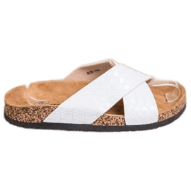 Bona Wygodne Klapki Z Eko Skóry białe