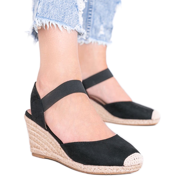 Czarne espadryle na koturnie Louise