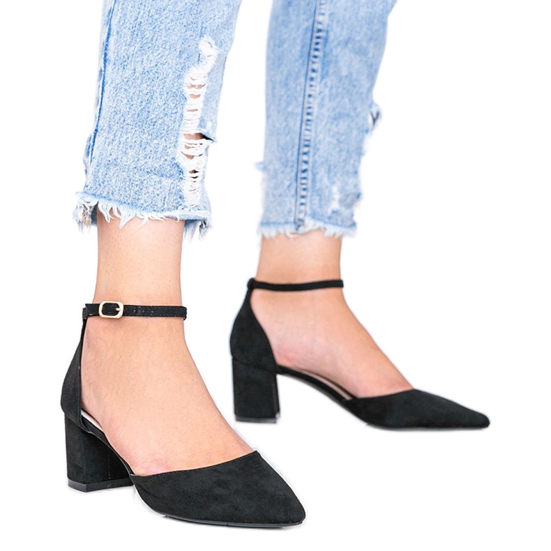 Czarne czółenka na niskim słupku Gemma