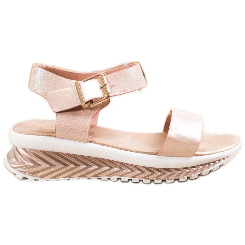 Groto Gogo Sandałki Na Platformie Z Brokatem beżowy złoty