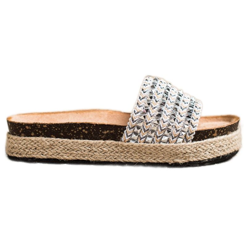 Groto Gogo Srebrne Klapki Z Ćwiekami szare