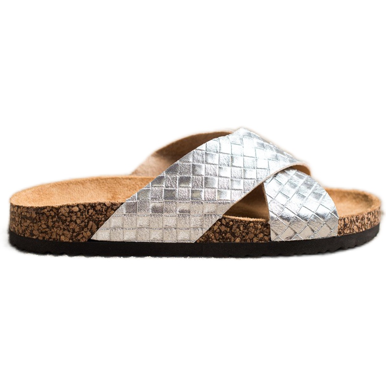 Bona Wygodne Klapki Z Eko Skóry srebrny