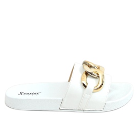 Klapki z łańcuchem białe CK203 White