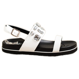 SHELOVET Białe Sandały Z Kryształkami