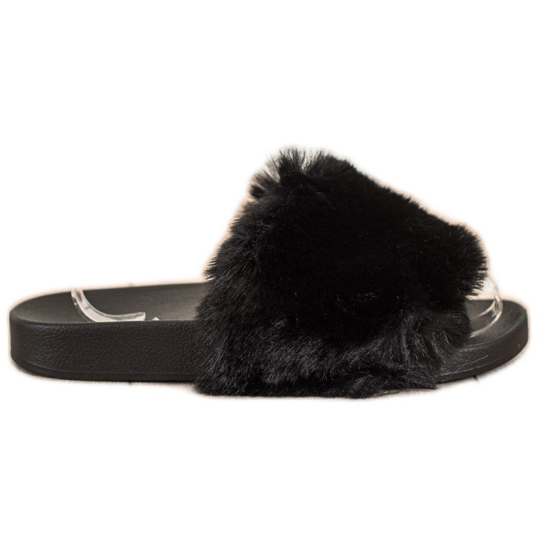 Bona Casualowe Klapki Z Futerkiem czarne