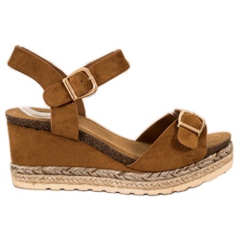 SHELOVET Sandałki Na Koturnie Ze Sprzączką brązowe