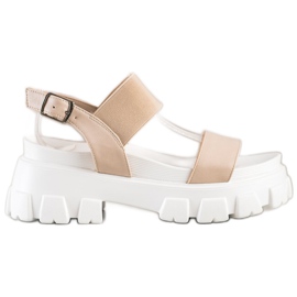 Seastar Beżowe Sandały Na Platformie Fashion beżowy białe