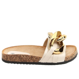 Klapki z grubym łańcuchem beżowe CK201 Beige beżowy