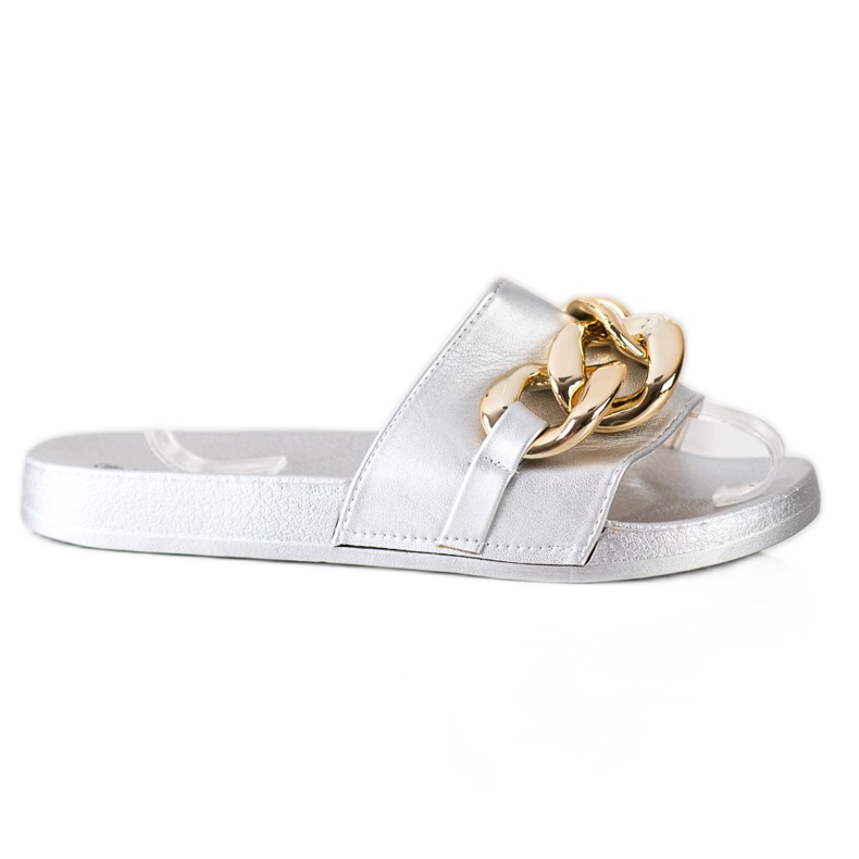 SHELOVET Srebrne Klapki Z Ozdobą srebrny