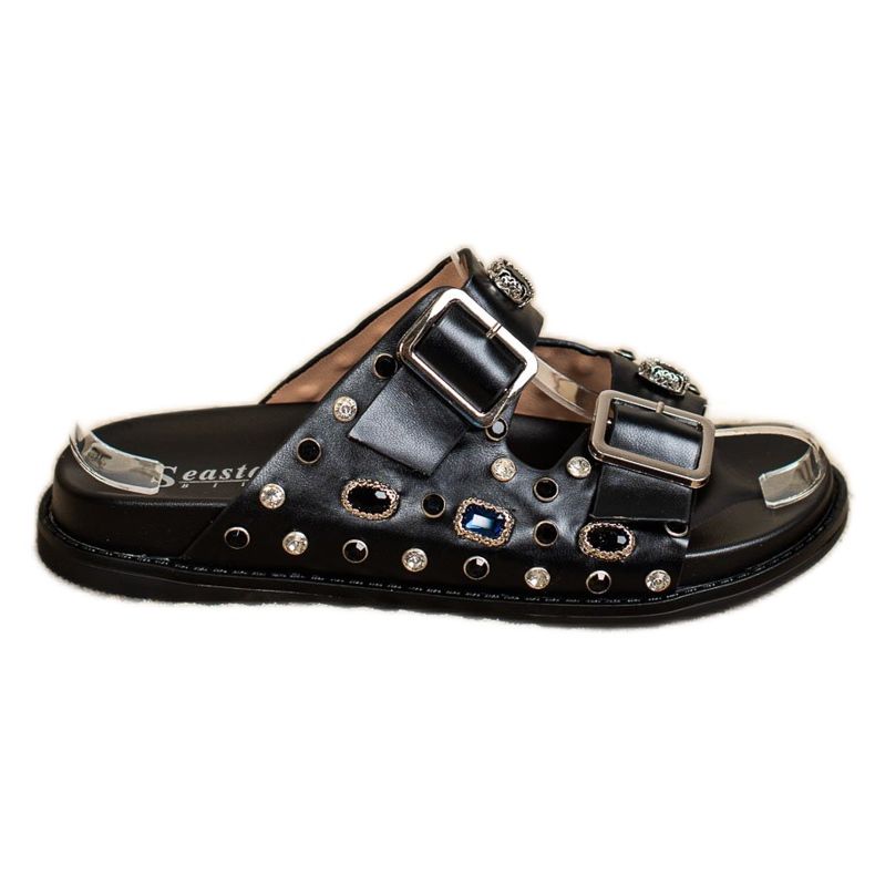 Seastar Modne Klapki Z Kryształkami czarne