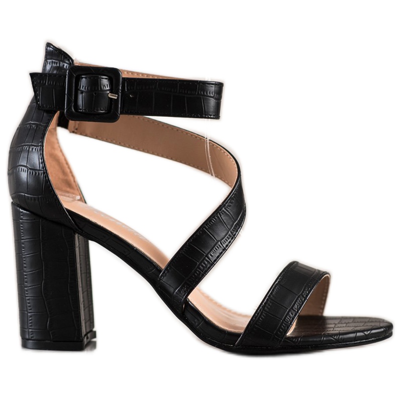 Renda Sandałki Na Słupku Z Eko Skóry czarne