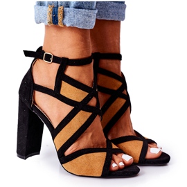 PS1 Zamszowe Sandały Na Słupku Camel Emolly brązowe czarne