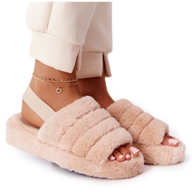 PS1 Futrzane Papcie Na Platformie Beżowe Snowflake beżowy