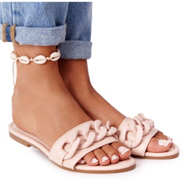 PS1 Skórzane Klapki Z Łańcuchem Beżowe Step By Step beżowy