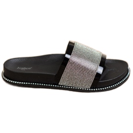 SHELOVET Błyszczące Czarne Klapki