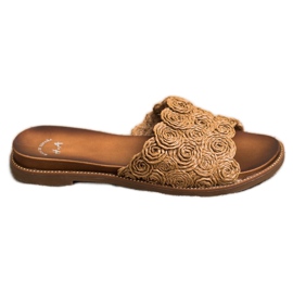 SHELOVET Brązowe Plecione Klapki