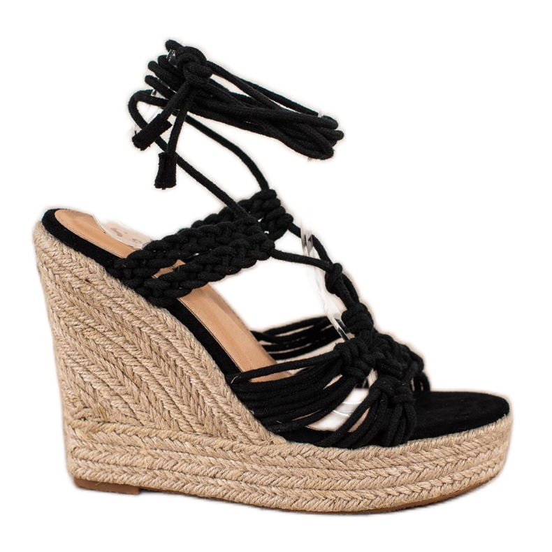 Seastar Wiązane Sandałki Na Wysokiej Koturnie czarne