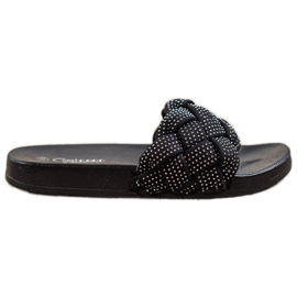 Groto Gogo Tekstylne Klapki Z Kryształkami czarne