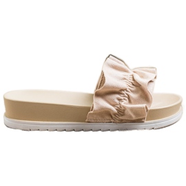 SHELOVET Beżowe Klapki Na Platformie beżowy