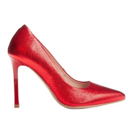 Marco Shoes Czerwone szpilki ze skóry naturalnej na wysokim obcasie
