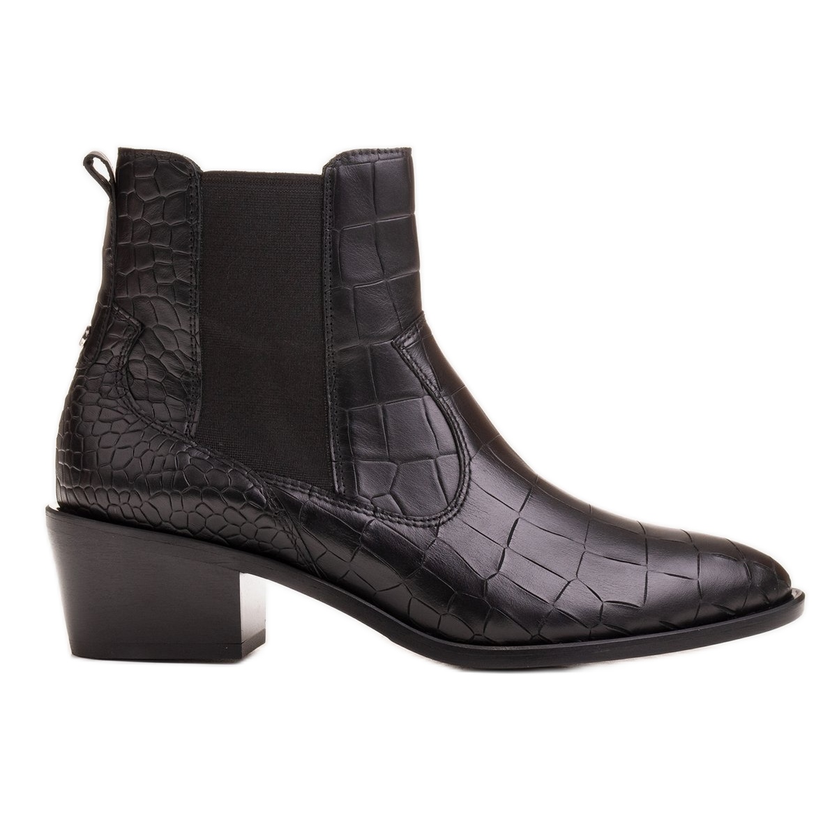 Marco Shoes Botki damskie sztyblety w stylu kowbojka z motywem wężowym czarne