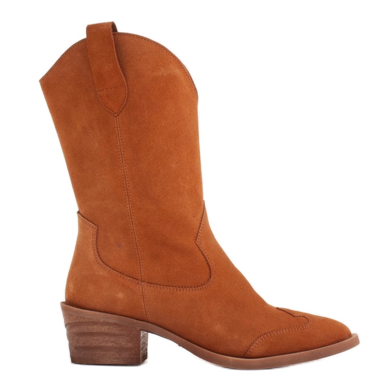 Marco Shoes Miedziane botki z naturalnego zamszu brązowe