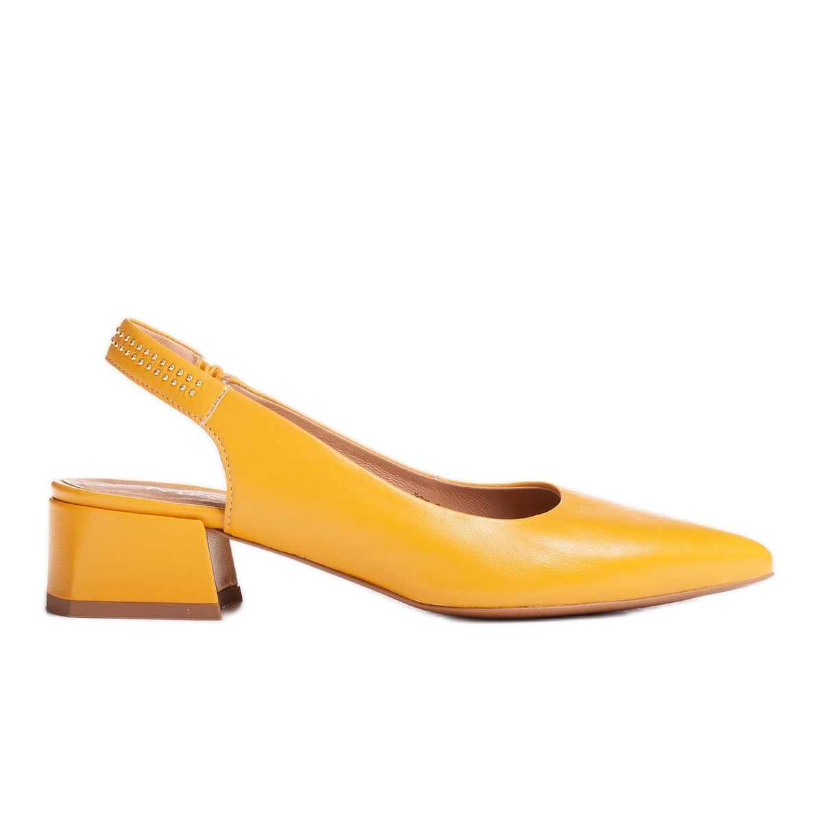 Marco Shoes Żółte sandały ze skóry z ozdobnymi jetami