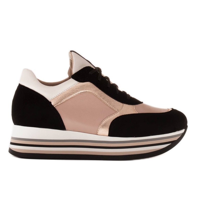 Marco Shoes Lekkie sneakersy na grubej podeszwie z naturalnej skóry czarne różowe