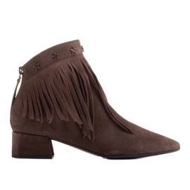 Marco Shoes Oryginalne botki zamszowe z ozdobnymi frędzlami brązowe