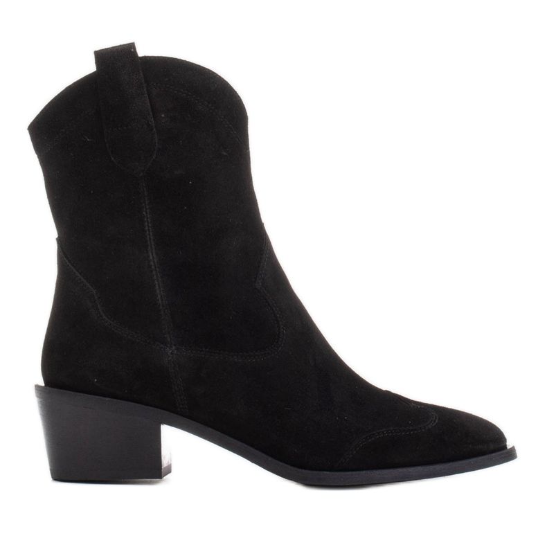 Marco Shoes Czarne kowbojki z naturalnego zamszu bez ocieplenia
