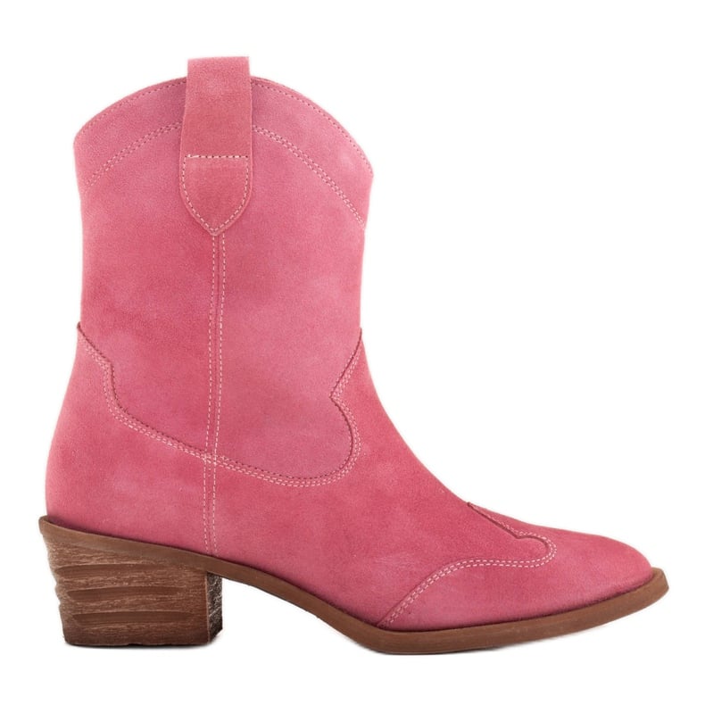 Marco Shoes Różowe kowbojki z naturalnego zamszu bez ocieplenia