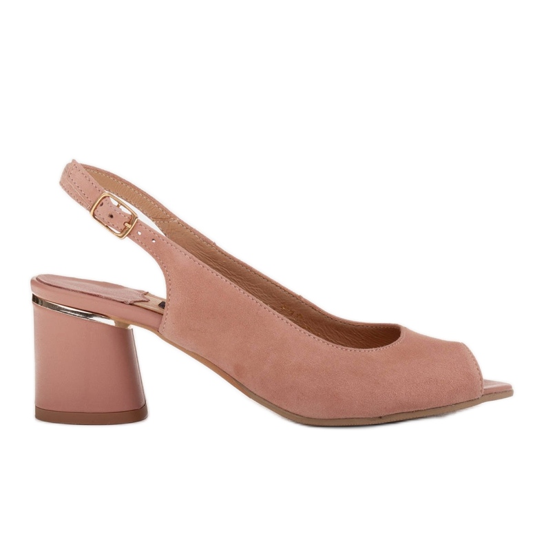 Marco Shoes Eleganckie sandały damskie z metalicznym akcentem różowe
