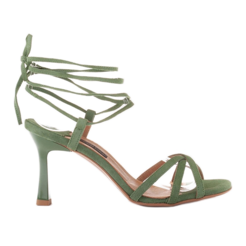 Marco Shoes Eleganckie sandały na szpilce z wiązanym rzemykiem zielone