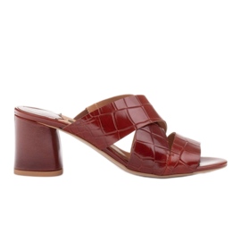 Marco Shoes Skórzane klapki damskie ze skóry w pocięte pasy czerwone