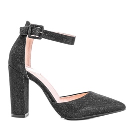 Czarne błyszczące czółenka na słupku Mily