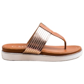 Cm Paris Wygodne Japonki Z Eko Skóry brązowe złoty